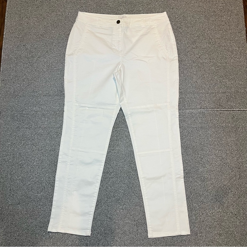 Chicos Ankle Double Knee Pants Womens Size 2 White Stretch Casual Mid Rise